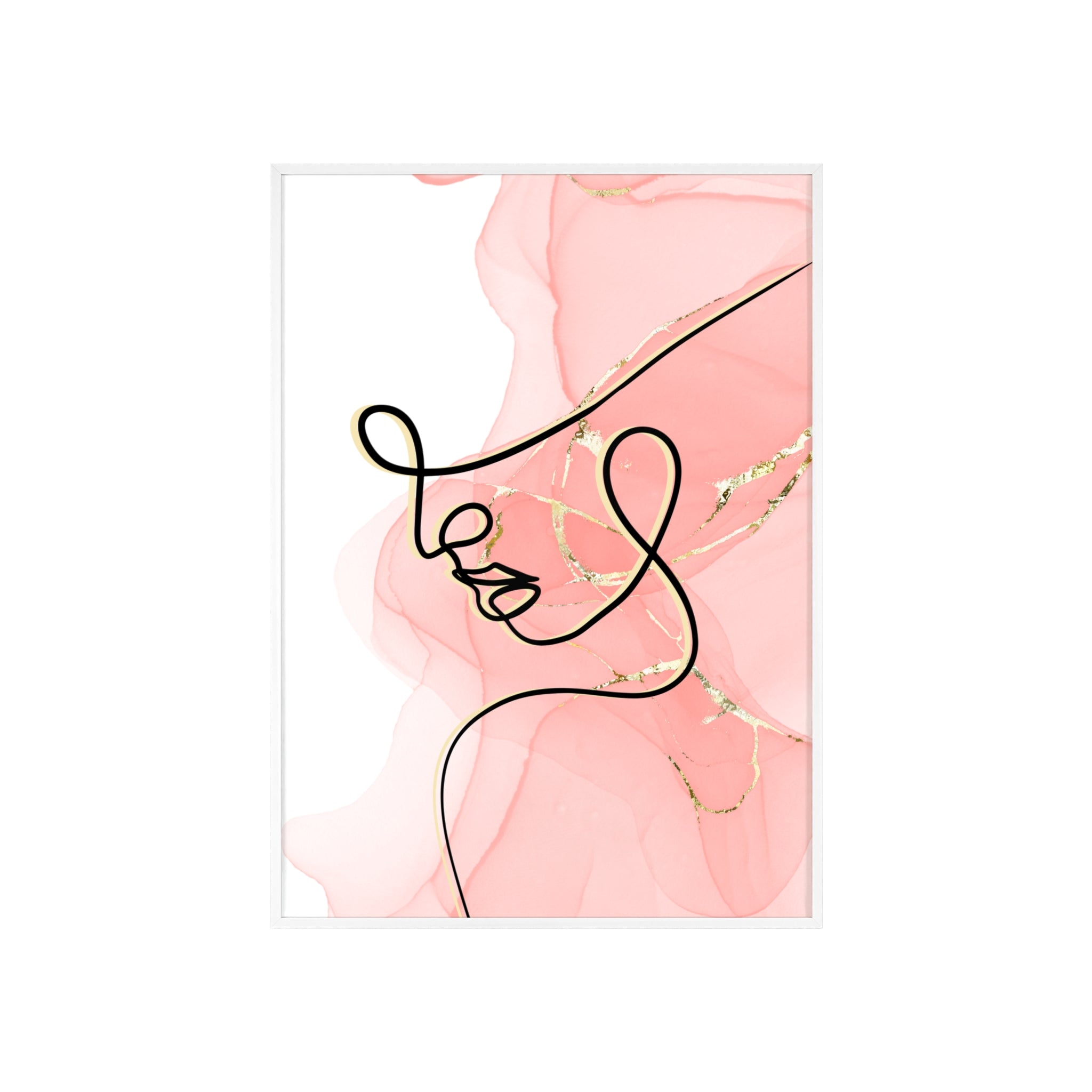 Blush Harmony: Elegant Pink & Gold Abstract Art Posters with Wooden Frame