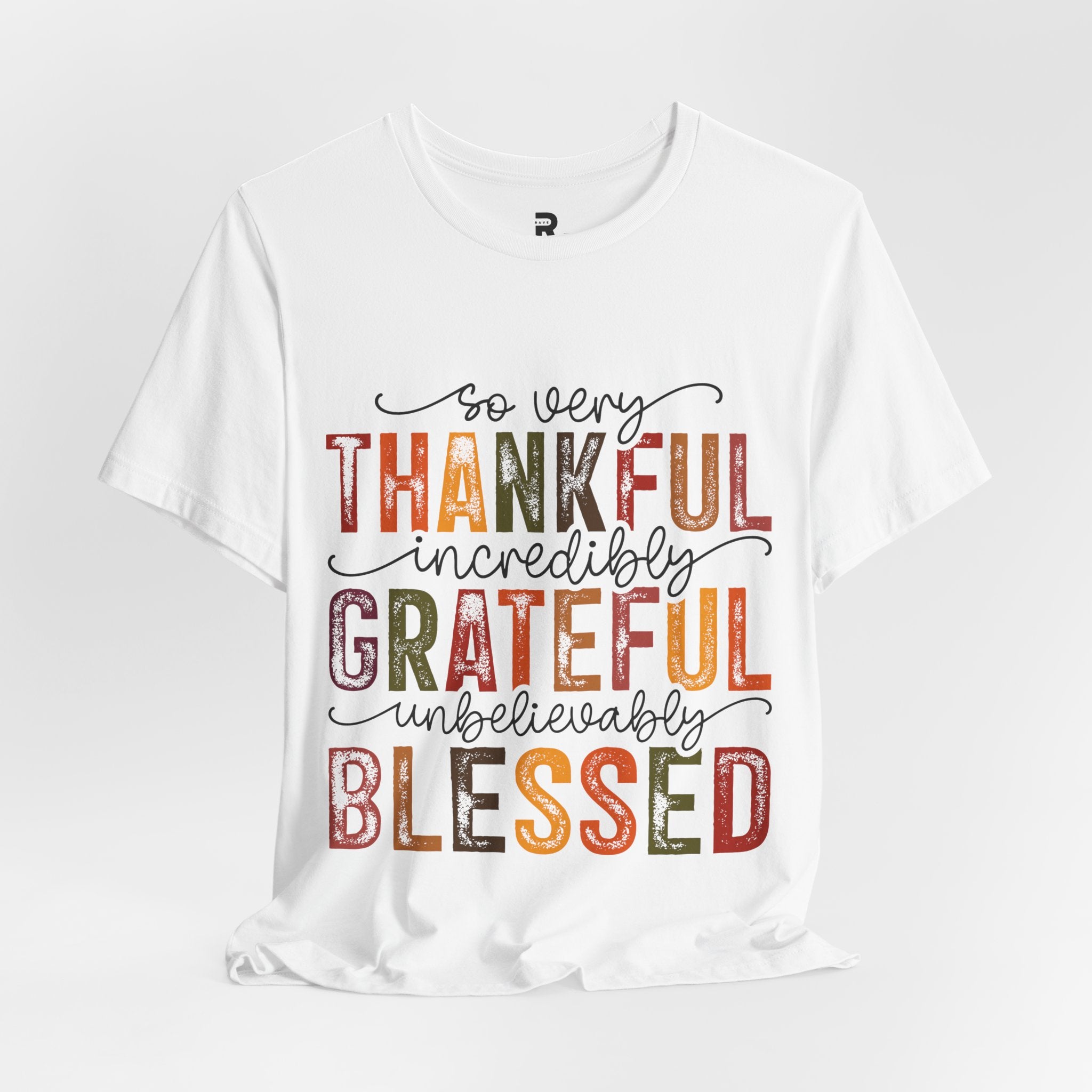 Thankful, Grateful, Blessed" Vibrant Fall-Themed T-Shirt