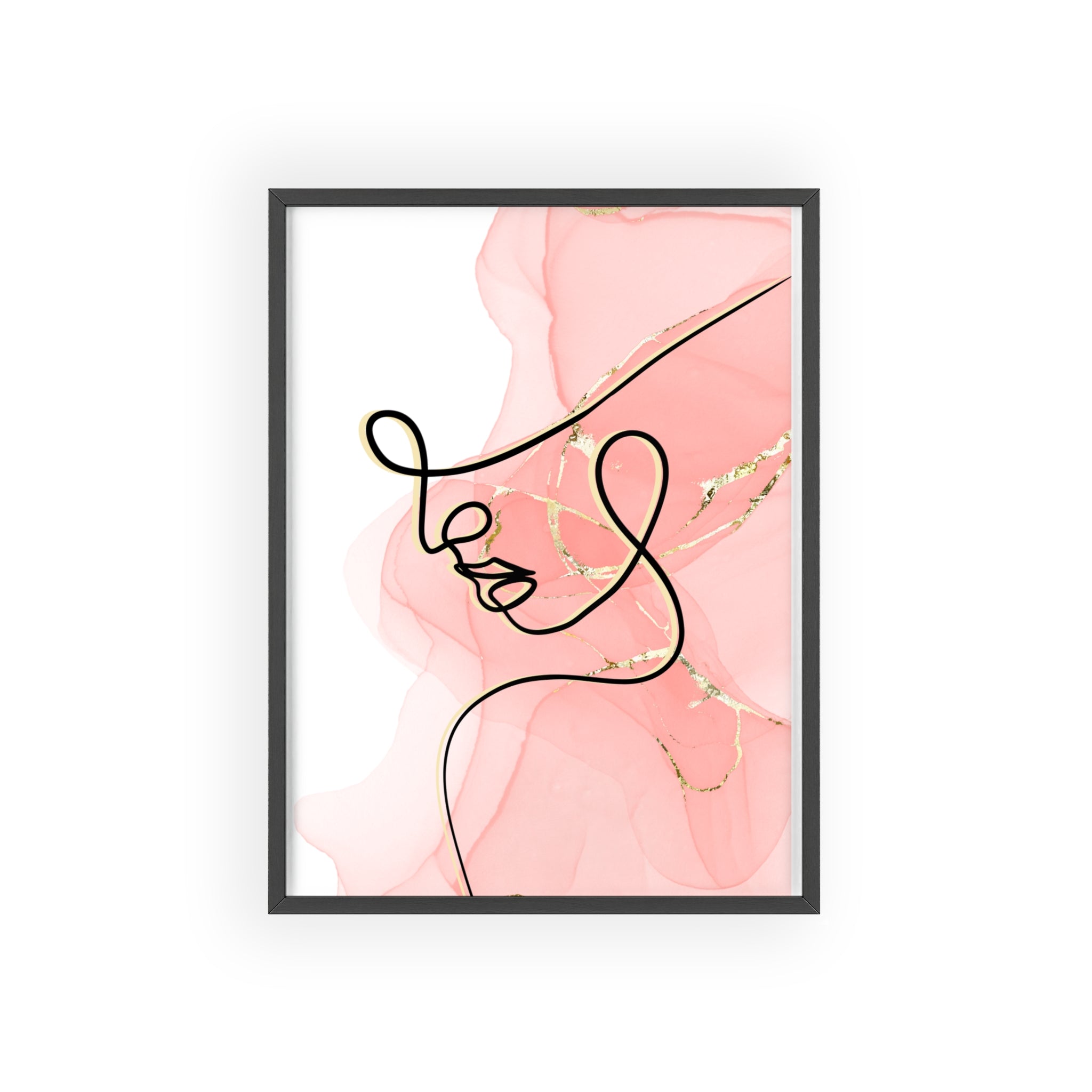 Blush Harmony: Elegant Pink & Gold Abstract Art Posters with Wooden Frame