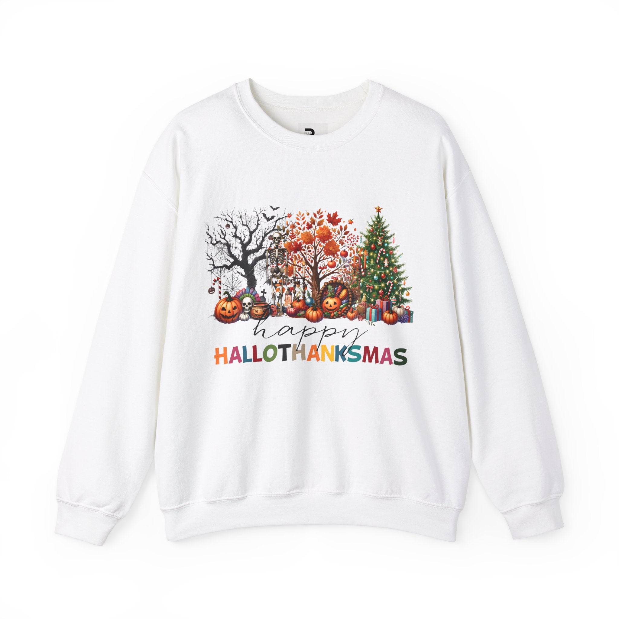 Happy Hallothanksmas Unisex Cozy Crewneck Sweatshirt – Perfect for Celebrating All Seasons!