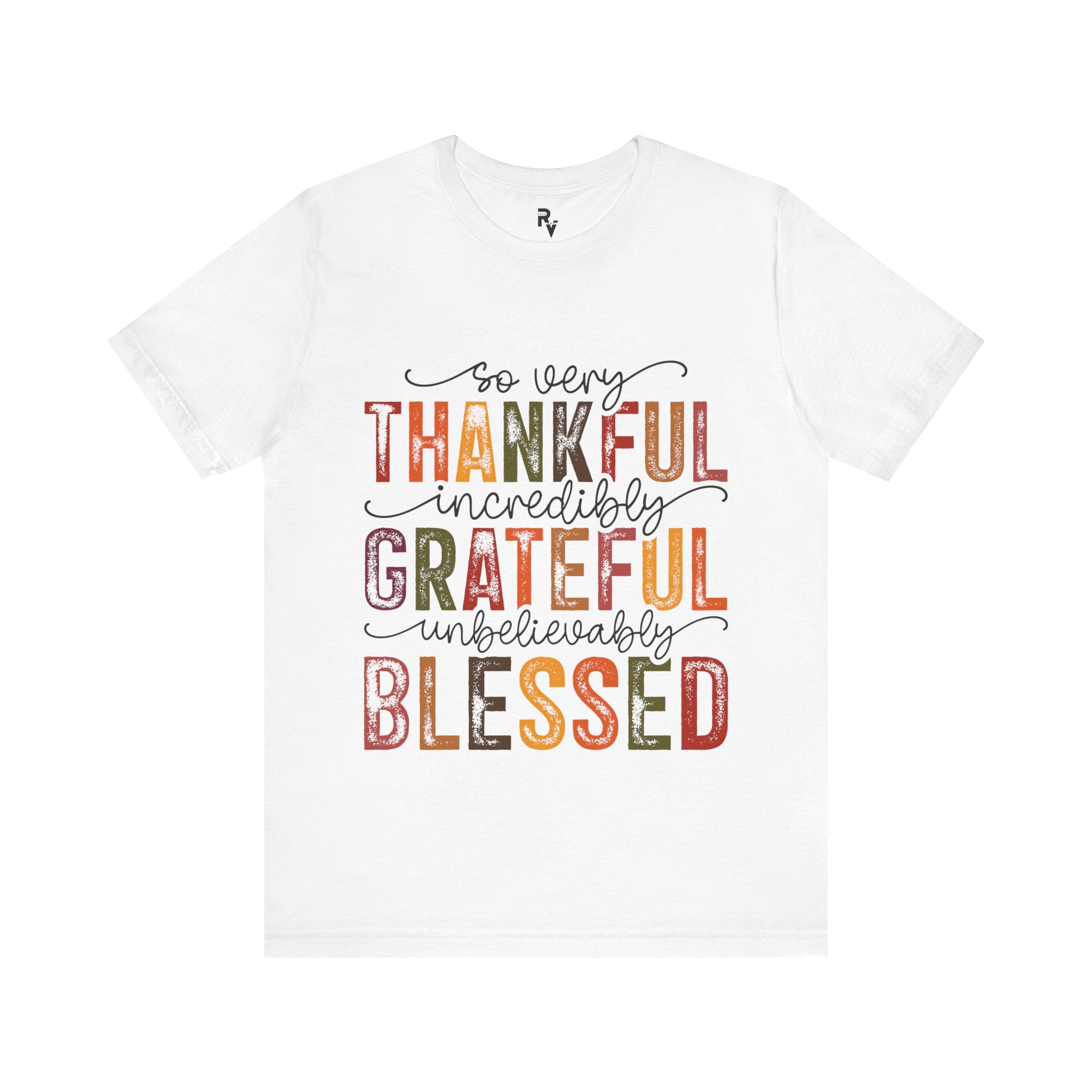 Thankful, Grateful, Blessed" Vibrant Fall-Themed T-Shirt