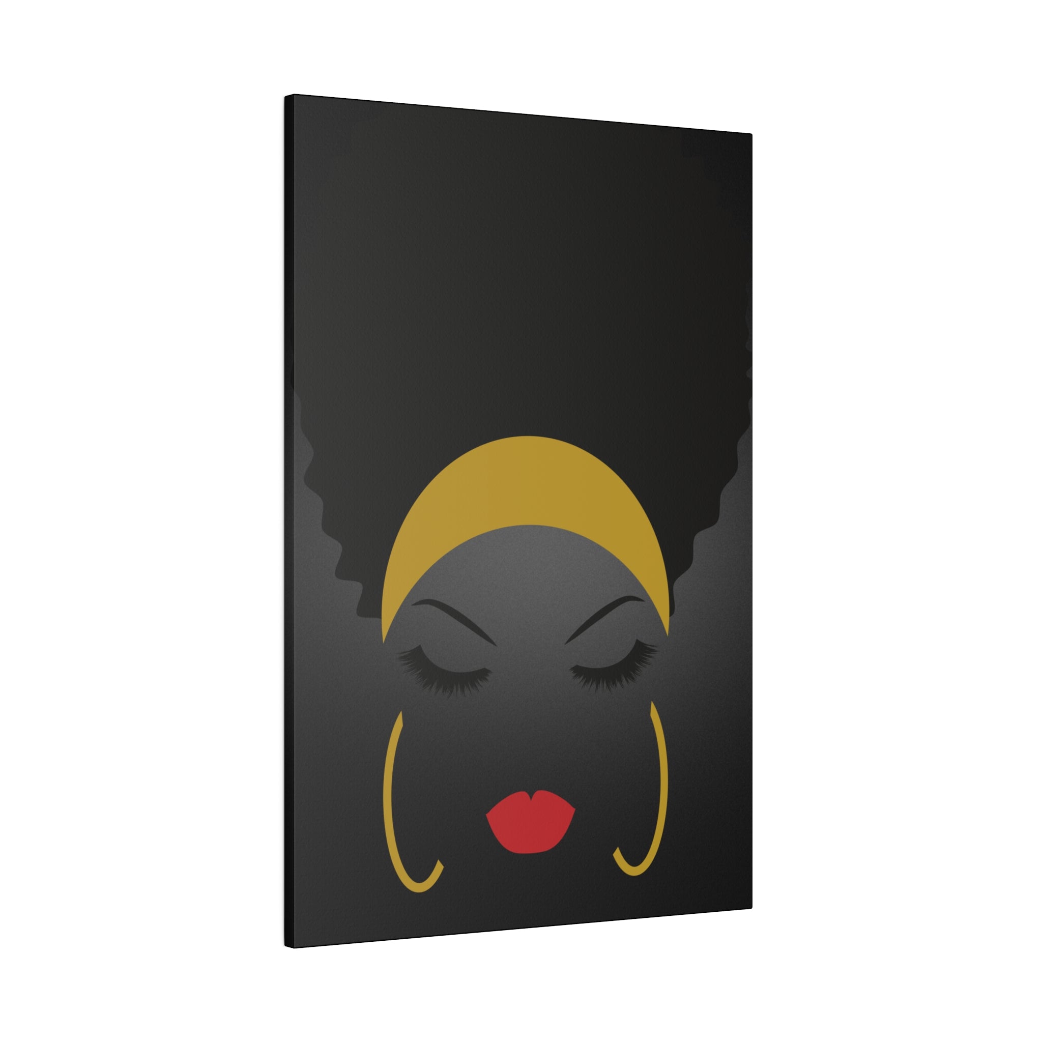 Elegant Afro Silhouette Art Print - Minimalist Black and Gold Woman Portrai, ready to Print Matte Canvas, Stretched, 0.75