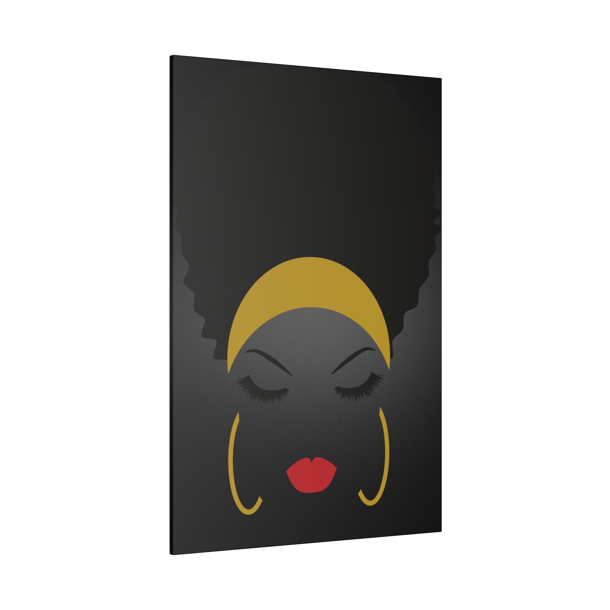 Elegant Afro Silhouette Art Print - Minimalist Black and Gold Woman Portrai, ready to Print Matte Canvas, Stretched, 0.75